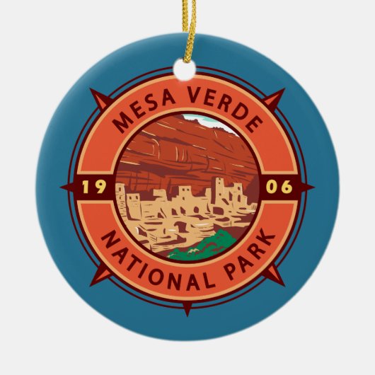 Mesa Verde Nationalpark Retro Kompass Emblem Keramik Ornament (Vorne)