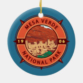 Mesa Verde Nationalpark Retro Kompass Emblem Keramik Ornament (Hinten)