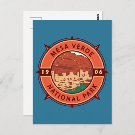 Mesa Verde Nationalpark Retro Kompass Emblem Postkarte (Vorne/Hinten)