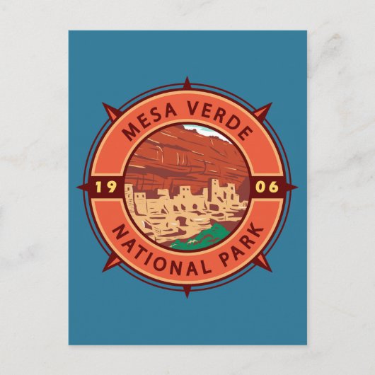 Mesa Verde Nationalpark Retro Kompass Emblem Postkarte (Vorderseite)
