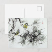 Mésanges aquarelle chinoise postkarte (Vorne/Hinten)