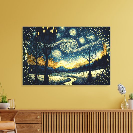 Meserizing Van Gogh-inspirierte Nachtlandschaft - Leinwanddruck (Insitu (Wohnzimmer))
