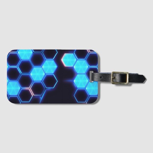 Mesmerisieren von Holografisch Cyberpunk Hexagon T Gepäckanhänger (Vorderseite (Horizontal))