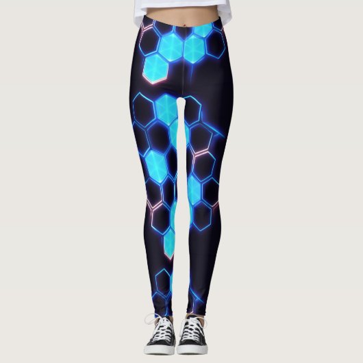 Mesmerisieren von Holografisch Cyberpunk Hexagon T Leggings (Vorderseite)