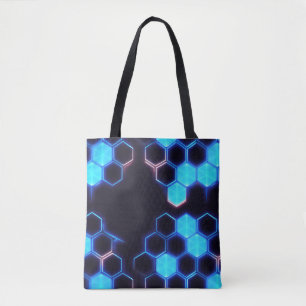 Mesmerisieren von Holografisch Cyberpunk Hexagon T Tasche