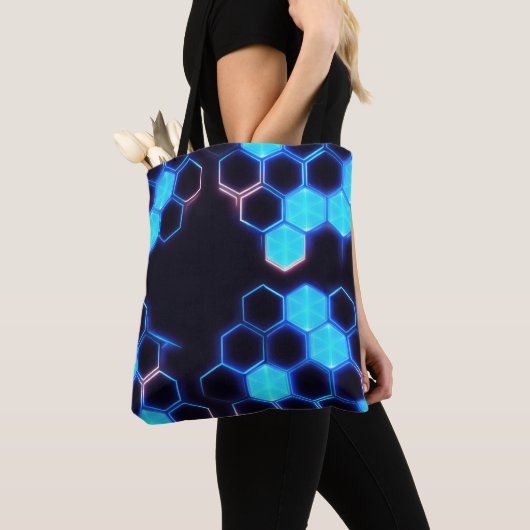 Mesmerisieren von Holografisch Cyberpunk Hexagon T Tasche (Von Nahem)