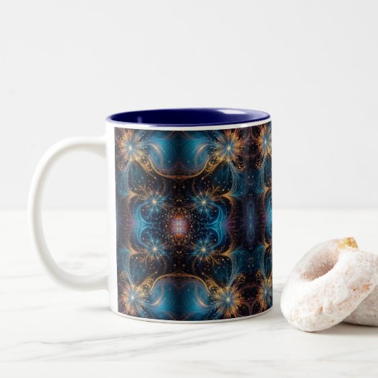 Mesmerisierende Swirling Mandelbrot Motifs - Frakt Zweifarbige Tasse (Mit Donut)