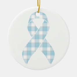 Mesothelioma Awareness Plaid Light Blue Ribbon Keramik Ornament