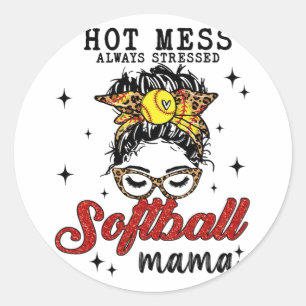 Mess stress immer betressen Softball Mama Runder Aufkleber