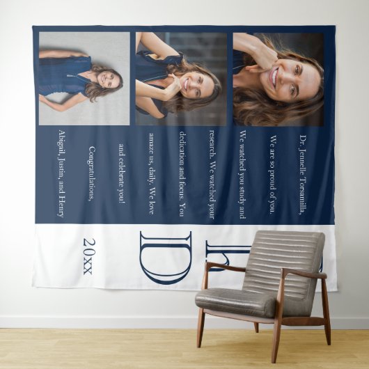 Message Foto Blue PhD Abschluss Wandteppich (Beispiel (Horizontal))