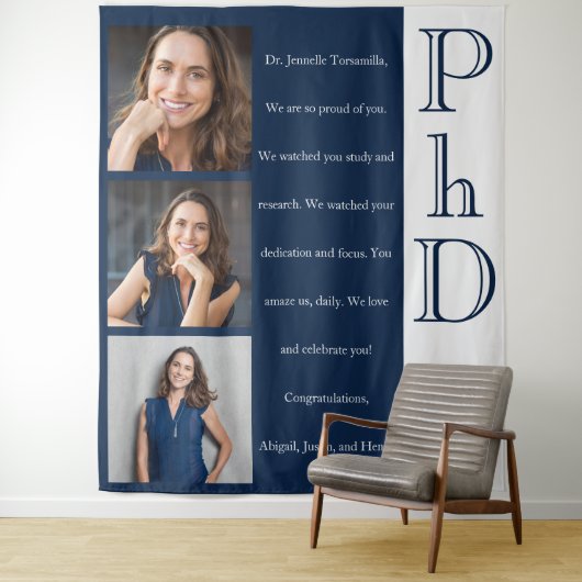 Message Foto Blue PhD Abschluss Wandteppich (Beispiel)