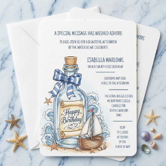 Message In Bottle Sailboat Birthday Invitation Einladung