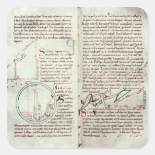 Messdiagramme und Textzeichnungen (Pergament) Quadratischer Aufkleber