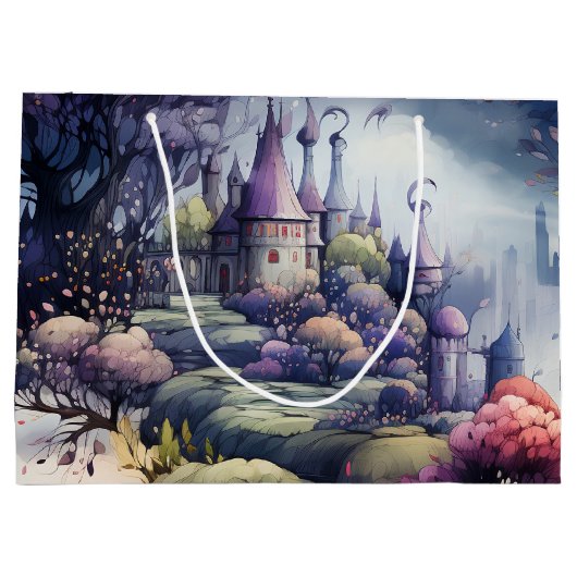 Messe in Fairyland Dark Blue Lila und grün Große Geschenktüte (Rückseite)