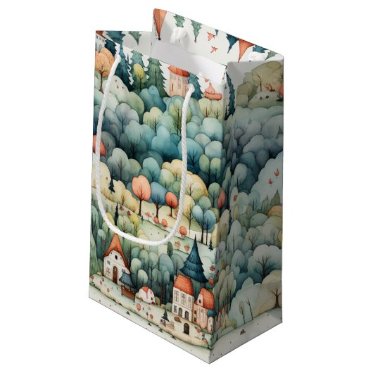 Messe in Fairyland Village Green und Orange Kleine Geschenktüte (Rückseite Schrägansicht)
