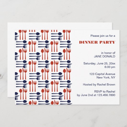 Messer, Gabeln und Löffel Abendessen Party Einladu Einladung (Vorne/Hinten)