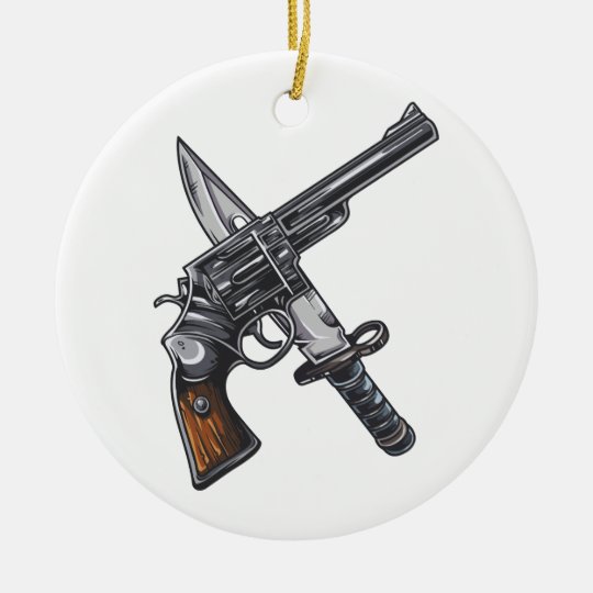 Messer Pistole knife gun Rundes Keramik Ornament
