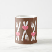 Messer u. Gabel - rosa Herzen, Brown u. weiße Kaffeetasse (Mittel)