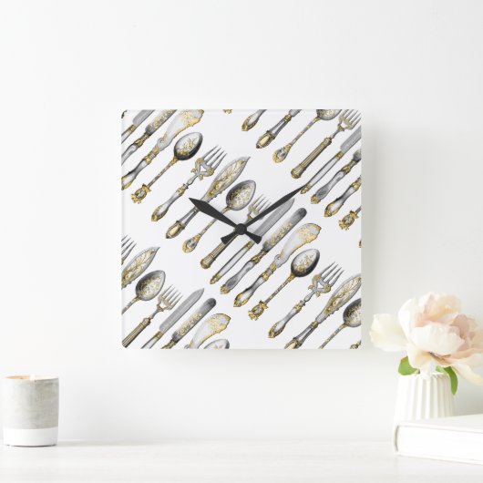 Messergabelöffel Quadratische Wanduhr (Zuhause)