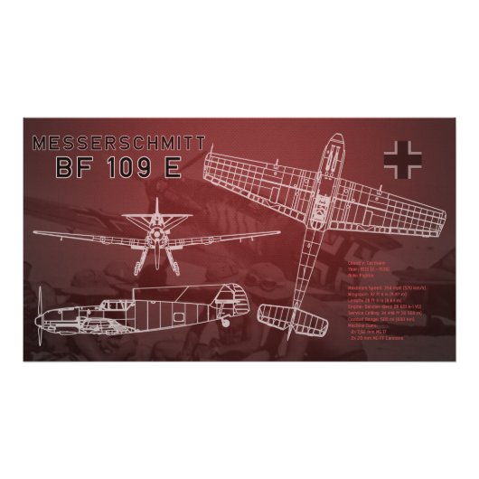 Messerschmitt Bf 109 Blueprint Fotodruck (Vorne)