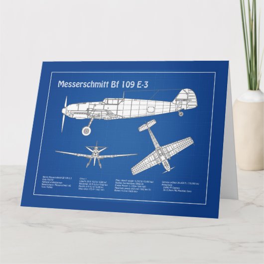 Messerschmitt Bf 109 - Flugzeug-Blueprint ABD Dankeskarte (Vorderseite)