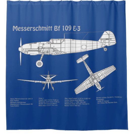 Messerschmitt Bf 109 - Flugzeug-Blueprint ABD Duschvorhang (Vorderseite)