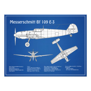 Messerschmitt Bf 109 - Flugzeug-Blueprint ABD Fotodruck