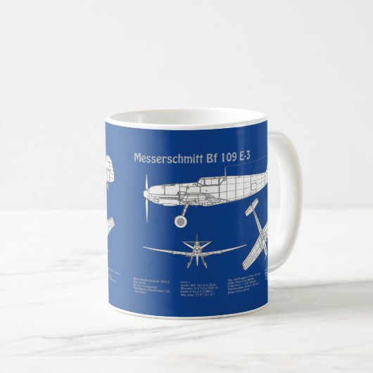 Messerschmitt Bf 109 - Flugzeug-Blueprint ABD Kaffeetasse (VorderseiteRechts)