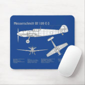Messerschmitt Bf 109 - Flugzeug-Blueprint ABD Mousepad (Mit Mouse)