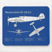 Messerschmitt Bf 109 - Flugzeug-Blueprint ABD Mousepad (Vorne)