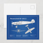 Messerschmitt Bf 109 - Flugzeug-Blueprint ABD Postkarte (Vorne/Hinten)