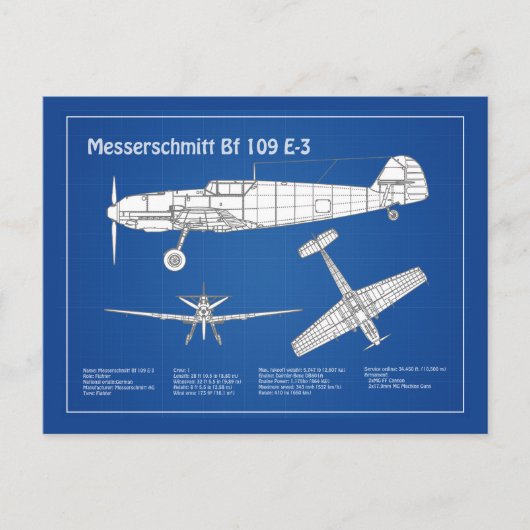 Messerschmitt Bf 109 - Flugzeug-Blueprint ABD Postkarte (Vorderseite)