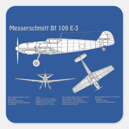 Messerschmitt Bf 109 - Flugzeug-Blueprint ABD Quadratischer Aufkleber