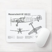 Messerschmitt Bf 109 - Flugzeug-Blueprint BD Mousepad (Mit Mouse)