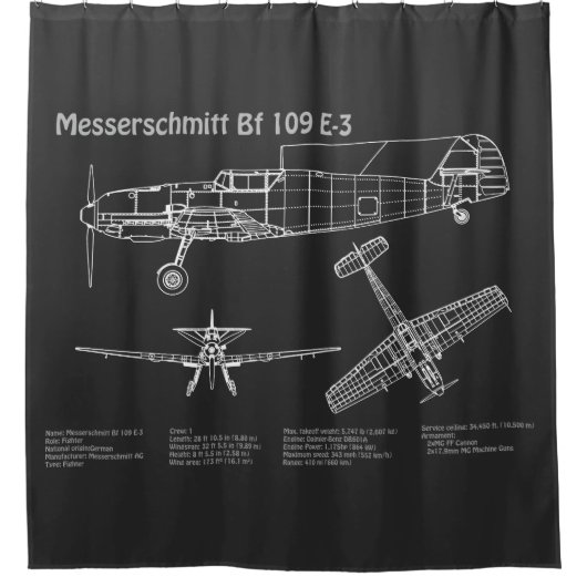 Messerschmitt Bf 109 - Flugzeug-Blueprint PD Duschvorhang (Vorderseite)