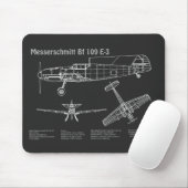 Messerschmitt Bf 109 - Flugzeug-Blueprint PD Mousepad (Mit Mouse)