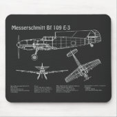 Messerschmitt Bf 109 - Flugzeug-Blueprint PD Mousepad (Vorne)