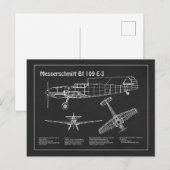 Messerschmitt Bf 109 - Flugzeug-Blueprint PD Postkarte (Vorne/Hinten)