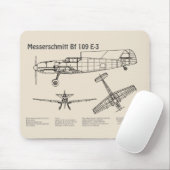 Messerschmitt Bf 109 - Flugzeug Blueprint SD Mousepad (Mit Mouse)