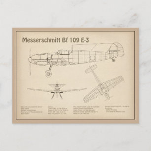 Messerschmitt Bf 109 - Flugzeug Blueprint SD Postkarte