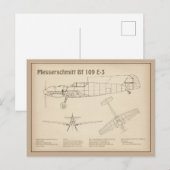 Messerschmitt Bf 109 - Flugzeug Blueprint SD Postkarte (Vorne/Hinten)