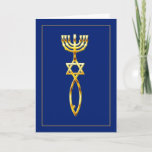 Messianisches Siegel - Blau Karte<br><div class="desc">Das messianische Siegel,  vom 1. Jahrhundert,  eine Kombination eines menorah,  Magen David und ichthys fischen auf aller occaion Judaika und messianische Gruß und Mitteilungskarten.</div>