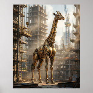 Messing-Giraffe erhebt sich Poster