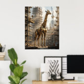 Messing-Giraffe erhebt sich Poster (Heimbüro)