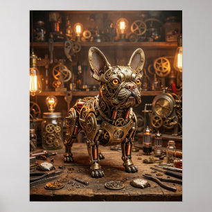 Messing-Uhrwerk-Französische-Bulldogge-Kunst Poster