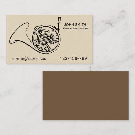 Messinglehrer oder Tutor des französischen Horns Visitenkarte (Vorne/Hinten)