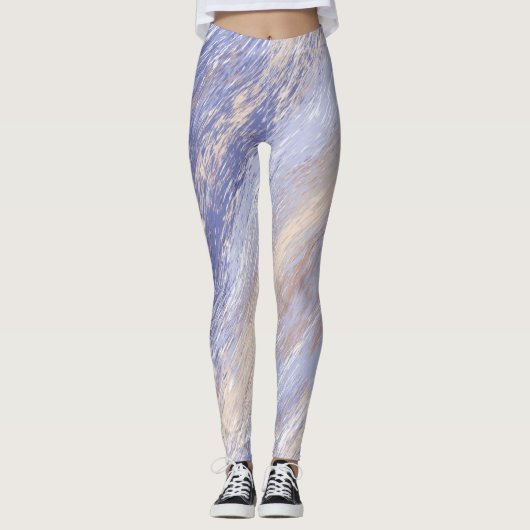 Messy Abstrakt Blue und Beige Paint Strokes Leggings (Vorderseite)