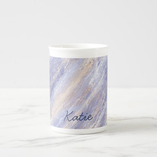 Messy Abstrakt Blue und Beige Paint Strokes Porzellantasse (Vorderseite)