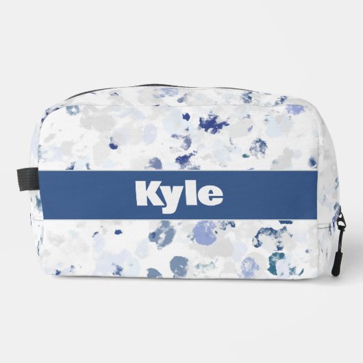 Messy Blue Gray Spritzer Pattern mit Name Waschbeutel (Vorderseite)