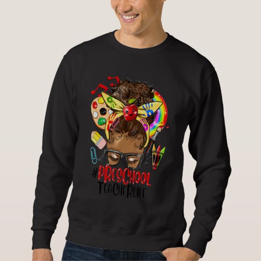 Messy Bun Afro Preschool Teacher African American Sweatshirt (Vorderseite)
